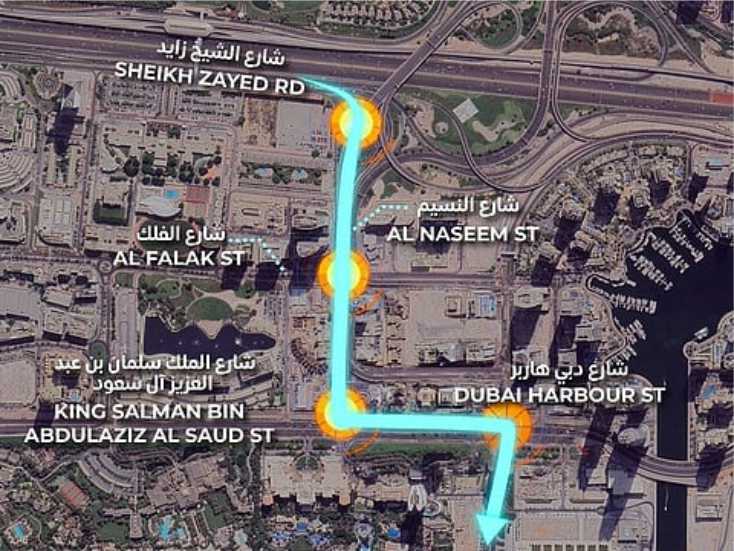 Aerial view of the new bridge route connecting Sheikh Zayed Road to Dubai Harbour